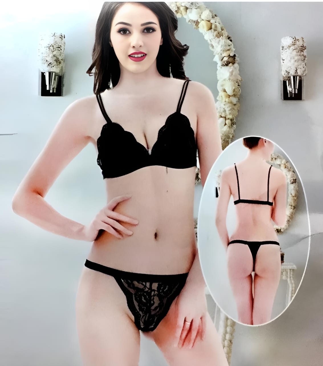 Full Net Non padded Sexy Lingerie Set