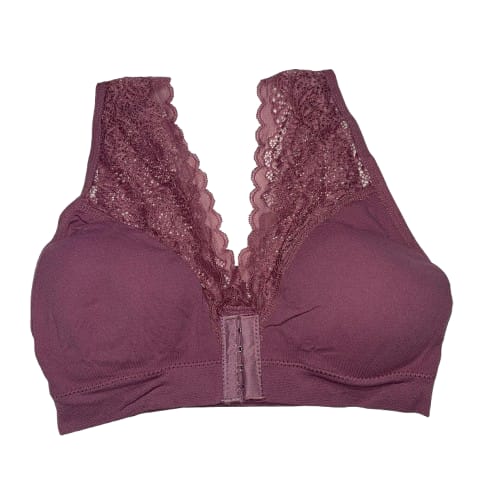 Luxe Lace-Trimmed Seamless Sports Bra in Purple