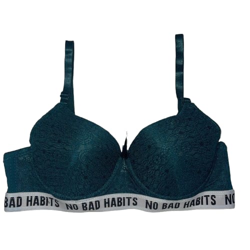 Teal Lace Push-Up Bra with Sporty Elastic Band – Stylish & Comfortable Lingerie