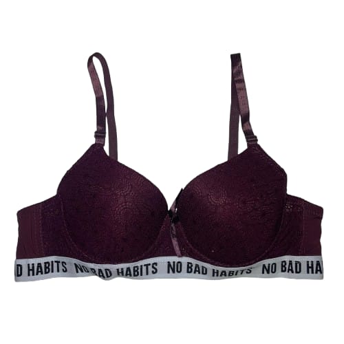 Burgundy Lace Push-Up Bra with Sporty Elastic Band – Stylish & Comfortable Lingerie