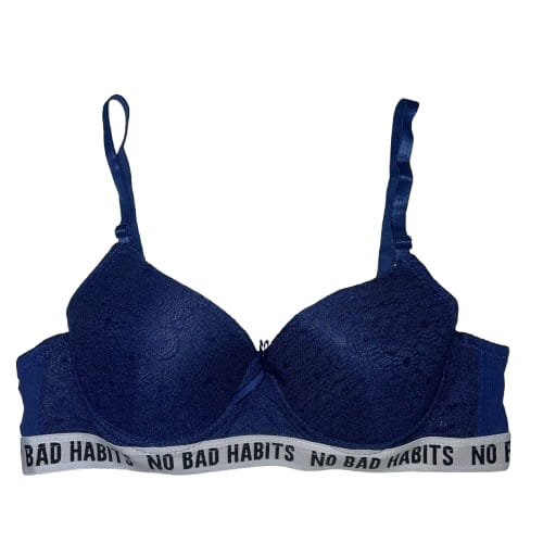 Blue Lace Push-Up Bra with Sporty Elastic Band – Stylish & Comfortable Lingerie