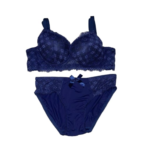 Romantic Allure: Lace Lingerie Set - Navy Blue