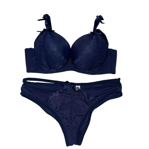 Romantic Allure: Lace Lingerie Set - Deep Blue