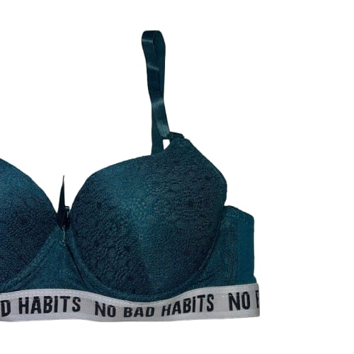 Teal Lace Push-Up Bra with Sporty Elastic Band – Stylish & Comfortable Lingerie